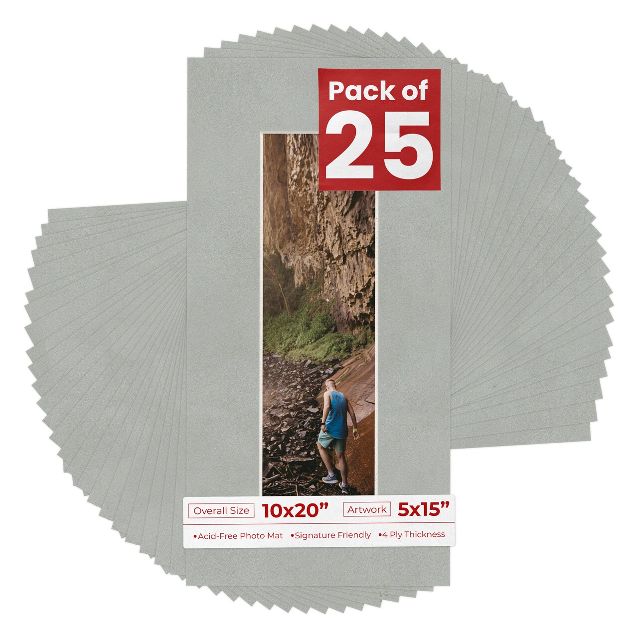 Light Grey Suede Mat Board for 10x20 Frames - Fits 5x15 Photos